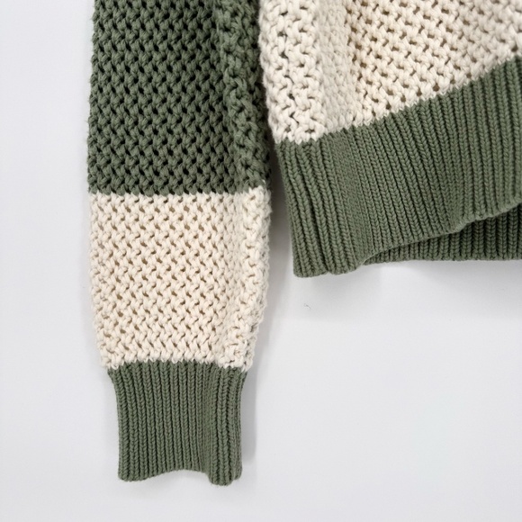 Z Supply Boardbeach Stripe Cotton Crochet Knit Pullover Sweater Palmgreen Ivory - Picture 7 of 10